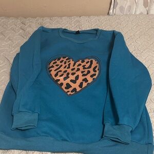 SHEIN Blue Sweatshirt with Leopard Heart
